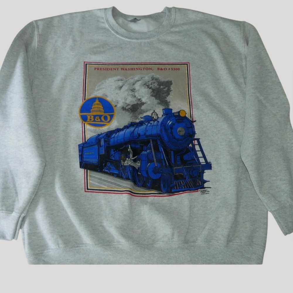 Vtg B&O Railroad President Washington 5300 Train Sweatshirt L Railway NOS